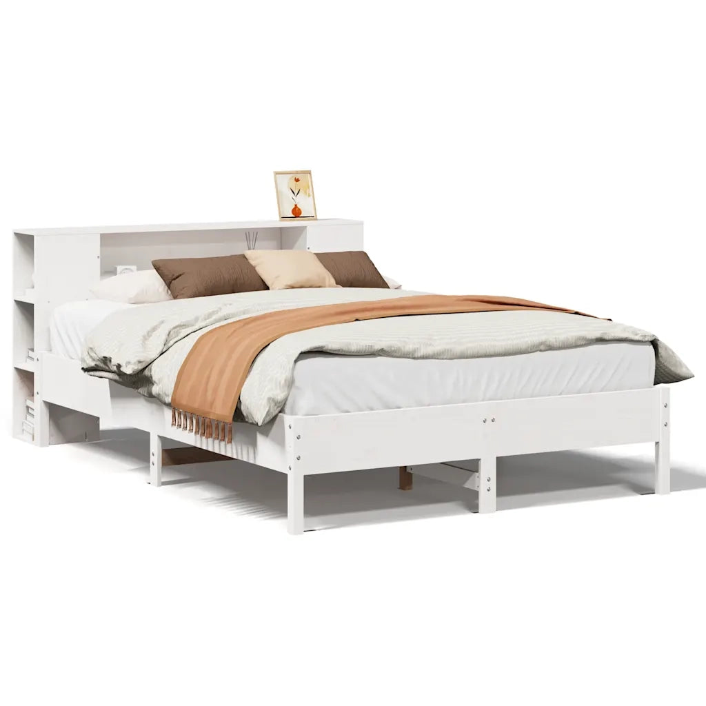 Letto Libreria senza Materasso-Struttura Letto con contenitore Bianco 160x200 cm Legno di Pino 355059