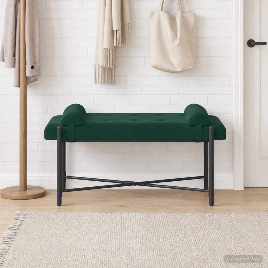 Panchina con bottoni e cuscini Verde Scuro 110 x 40 x 46 cm 42038387