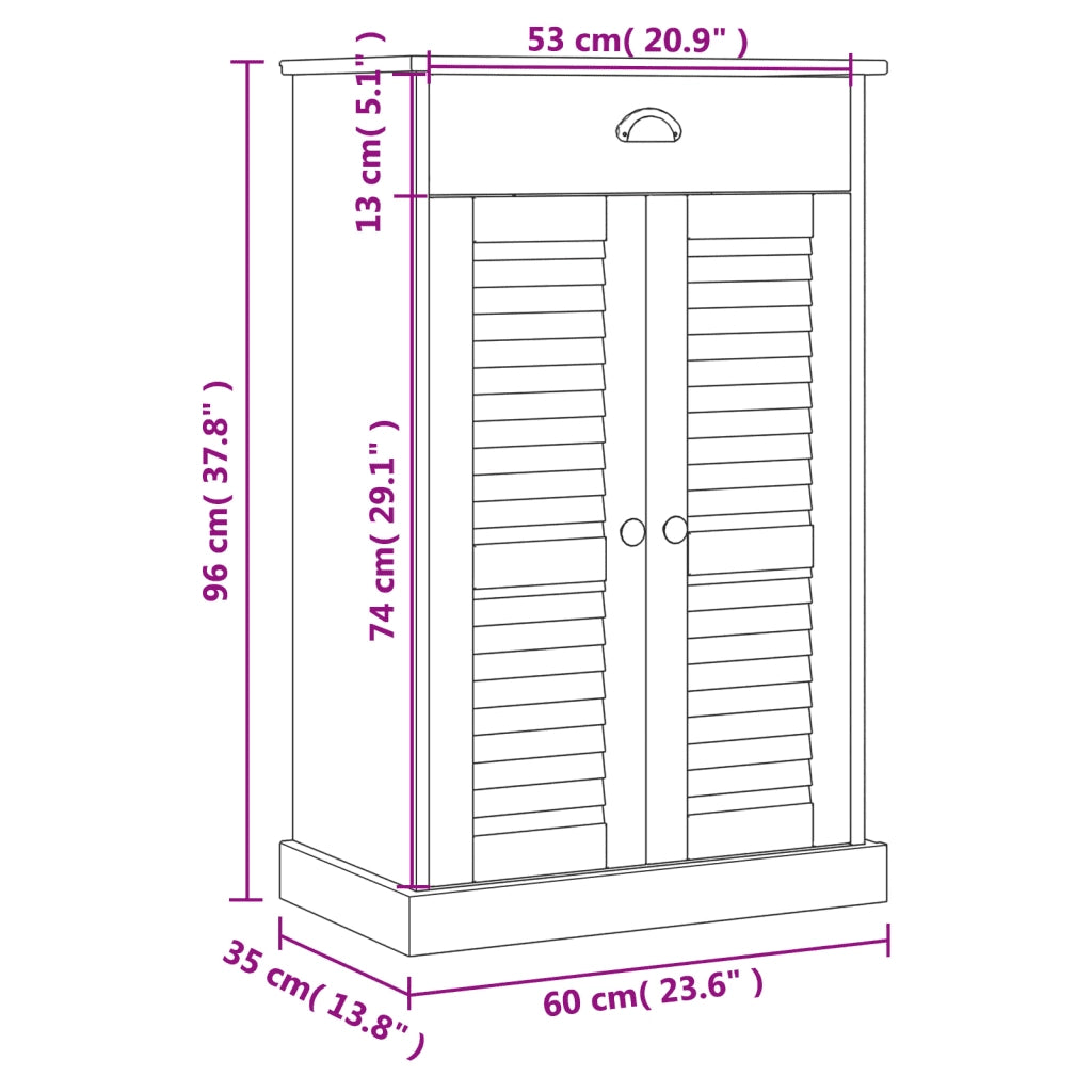 vidaXL Scarpiera VIGO 60x35x96 cm in Legno Massello di Pino Bianco