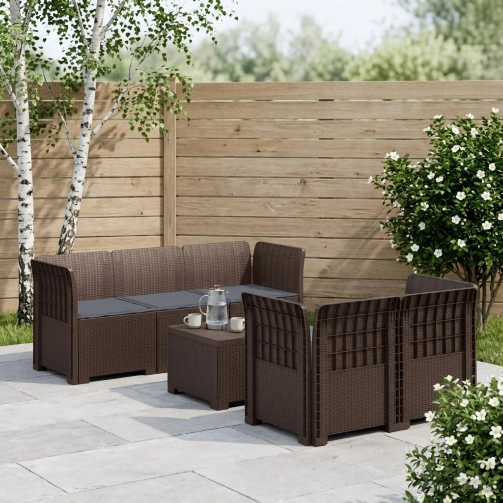 Divano da Giardino 5 Posti con Cuscini Stile Rattan PP Marrone 3443897