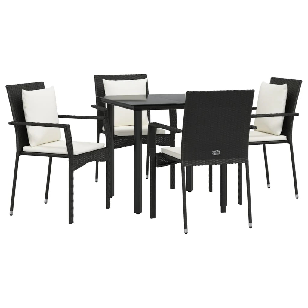 Set da pranzo da giardino in vimini di resina nera da 5 pezzi e cuscini 02_0014884