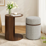 Tavolino rotondo con pouf integrato 38x38x47;5 cm in MDF e legno di pino; noce