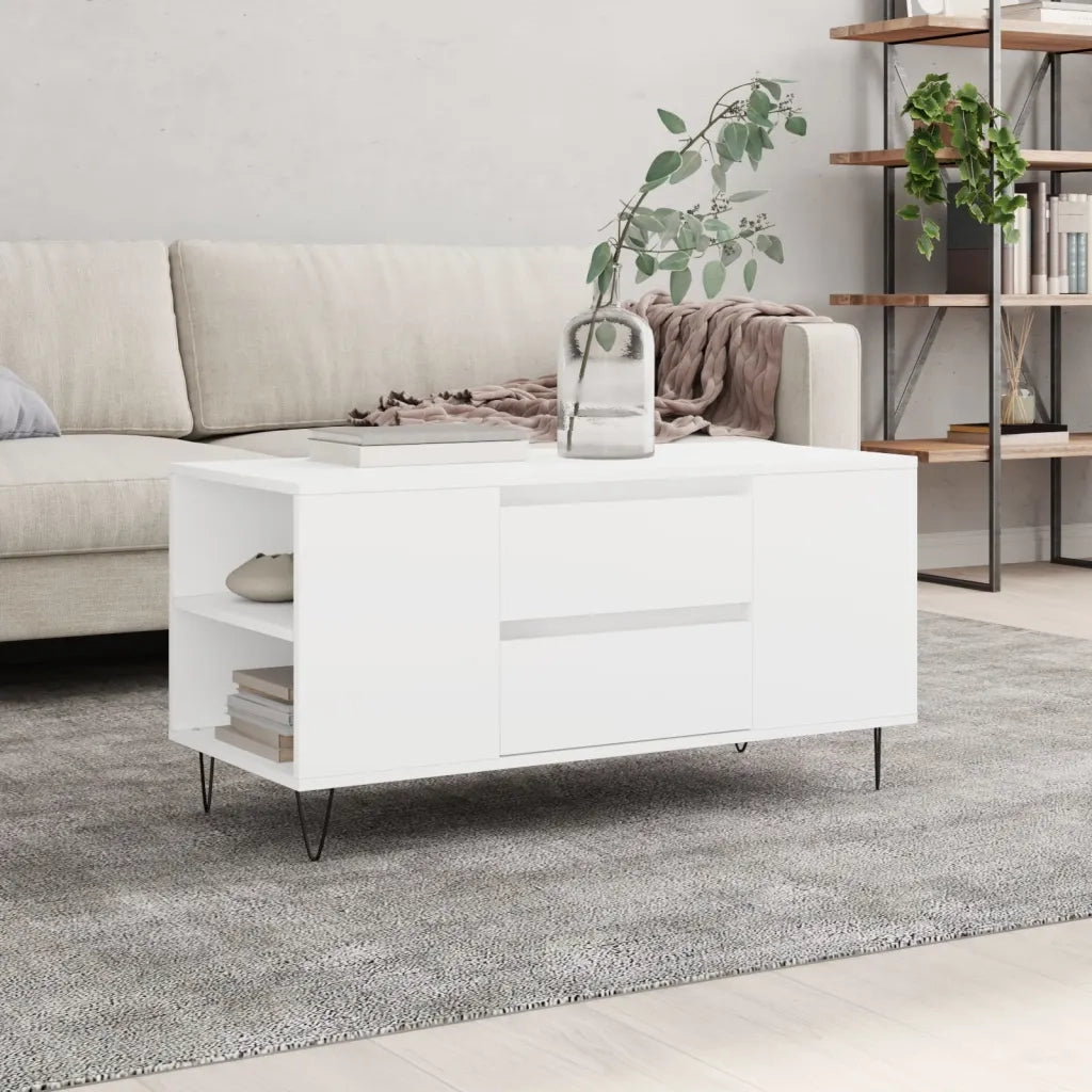 Tavolino da salotto | Tavolino da caff¨¨ | Tavolino da Soggiorno Bianco 102x44,5x50 cm in Legno Multistrato