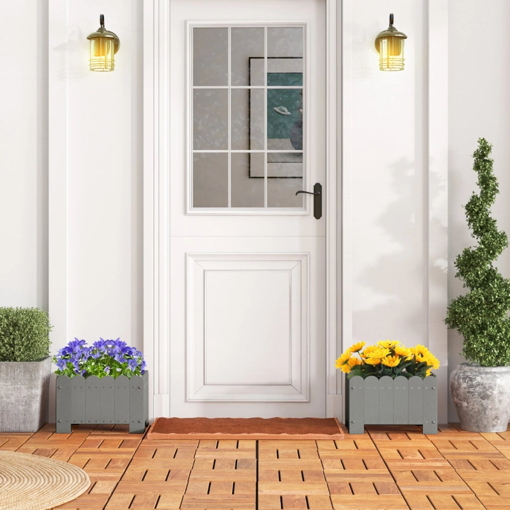 Set di 2 vasi rettangolari per fiori in HDPE, Vasi resistenti alle intemperie con aperture per il drenaggio Grigio-Fioriere