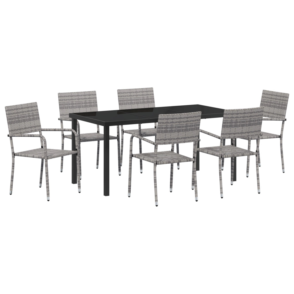 Set da Pranzo da Giardino 7 Pezzi Grigio in Polyrattan