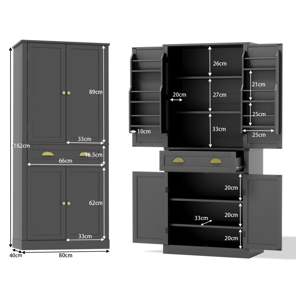 Mobile contenitore alto con 1 cassetto; 4 ripiani regolabili e 6 vani portaoggetti; nero; 80x40x182 cm