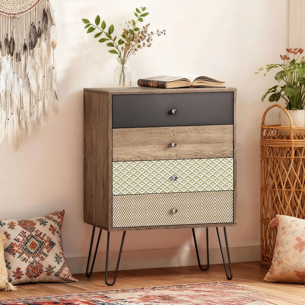Cassettiera con 4 cassetti ¨C Xylo ¨C Gambe a forcina in acciaio stile bohemien multicolore 60x39x86 cm