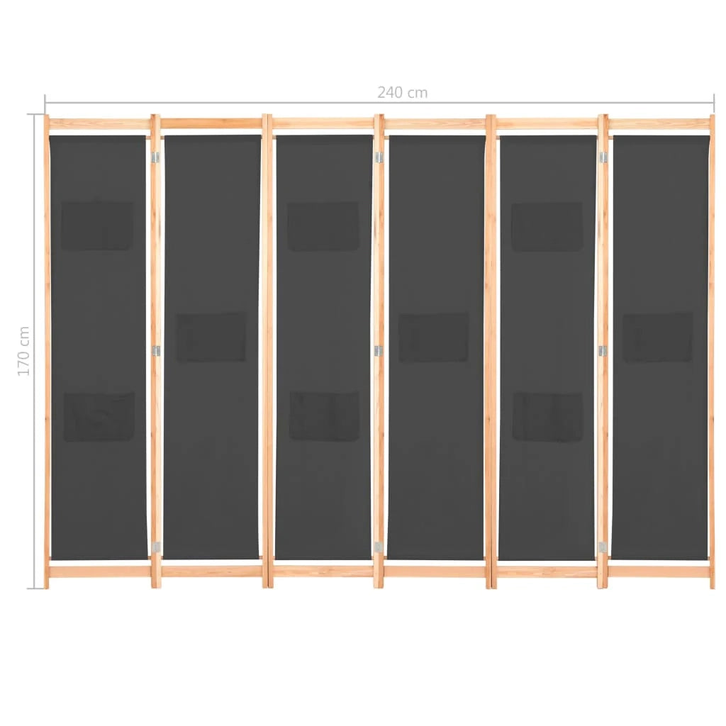 Divisorio divisorio mobile decorativo 6 pannelli grigio 240 x 170 x 4 cm tessuto 0802086