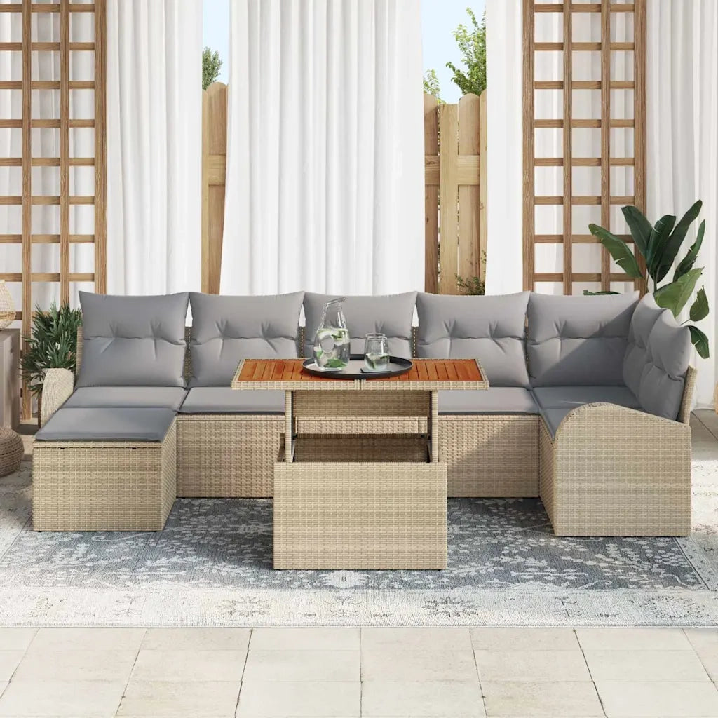 Set Divano da Giardino 8 pcs Beige Poly Rattan 3358352