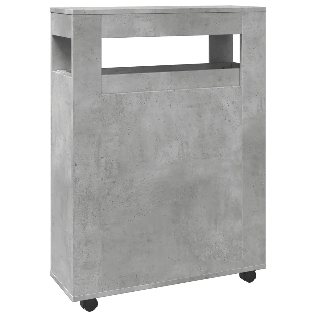 Mobile da Bagno Stretto con Ruote Grigio Cemento in Truciolato
