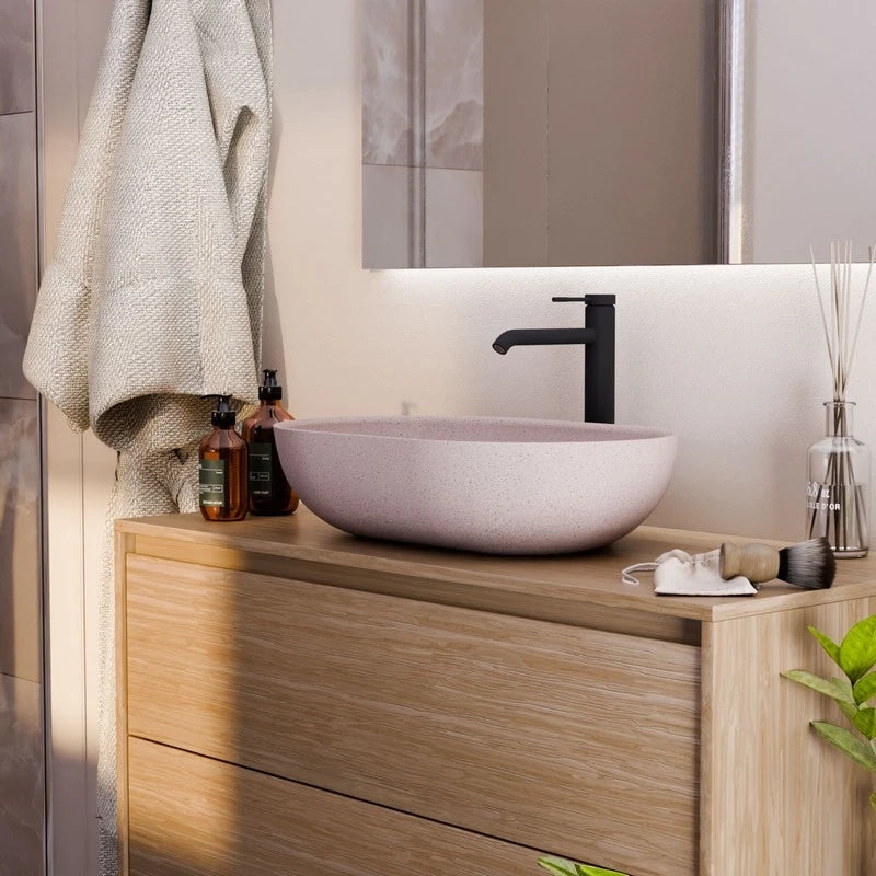 Lavabo da appoggio sabbia ovale rosa 530x350x130 mm senza piletta - Sandstone