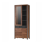 Vetrina collezione WINDSOR. Colori rovere scuro e grigio antracite.