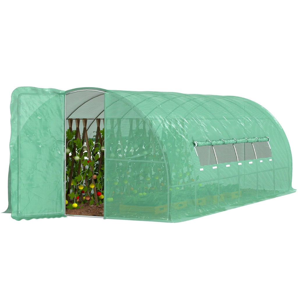 Serra per Orto a Tunnel con Porta e 8 Finestre, Serra da Giardino in PE e Metallo Zincato, per Coltivazaione Piante, 600x300x200cm