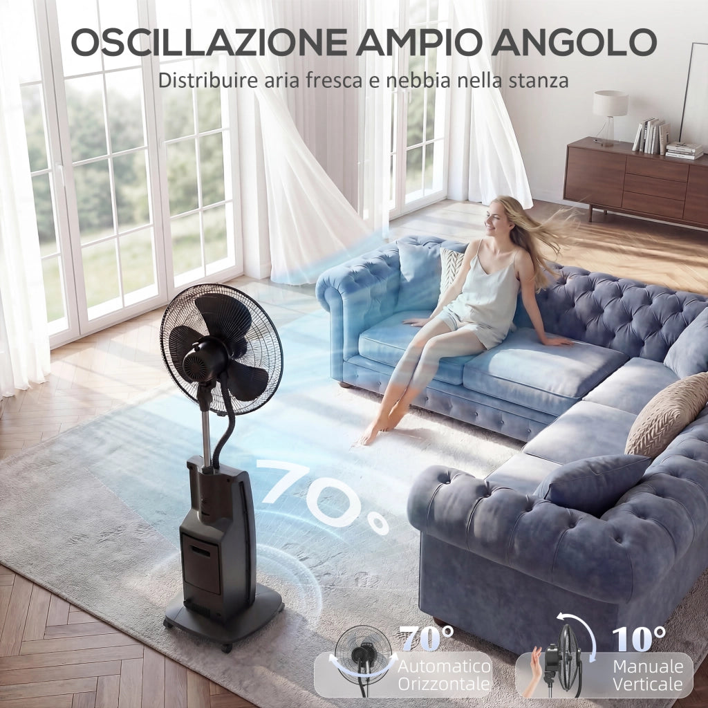 Ventilatore Nebulizzatore 90W con Serbatoio 3,1L 3 Modalità e 3 Velocità Oscillazione 70° e Timer