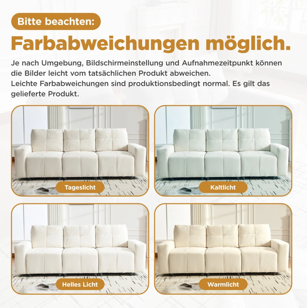 DIVANO 3 posti modulare 3-in-1 213 cm in ciniglia beige bianco
