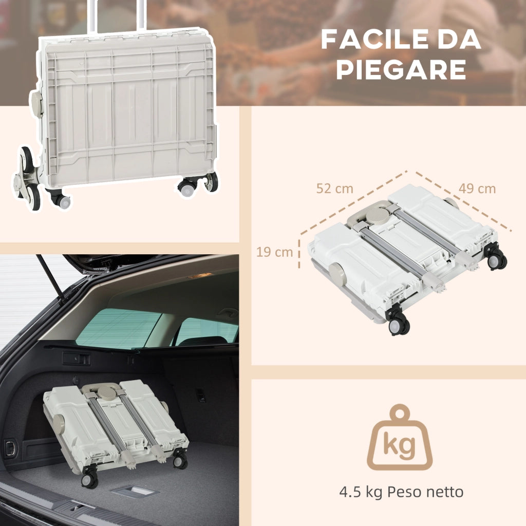 Carrello Spesa Pieghevole, Carrello in Alluminio, Ruote per Scale, Bianco