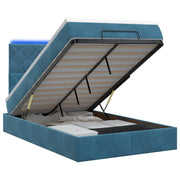 Letto Ottomano con Materasso e LED Blu scuro 120 x 200 cm 3458371
