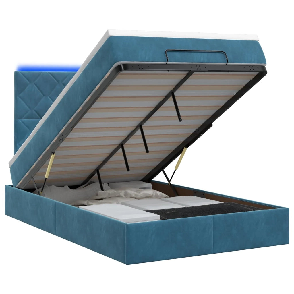 Letto Ottomano con Materasso e LED Blu scuro 120 x 200 cm 3458371