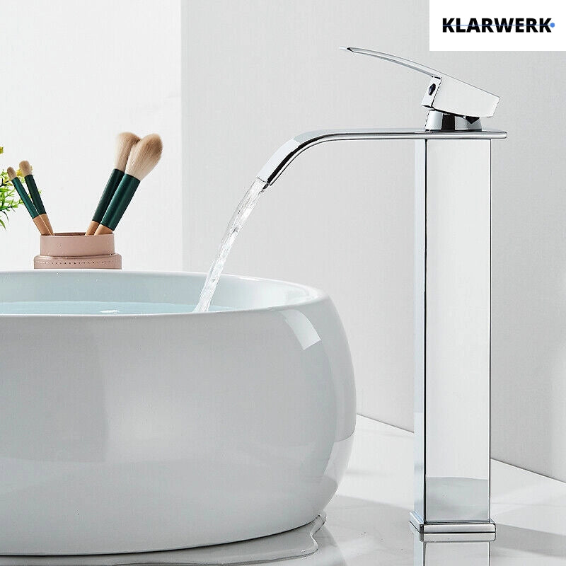 ROSA | Rubinetto da bagno premium a cascata alta cromato | miscelatore Hotel Gastro Premium per lavabo freestanding - in acciaio inox con bocca alta