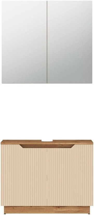 Set di mobili da bagno Lotta, Grigio, 79.6 cm, composto da specchio da bagno e mobile sottolavabo