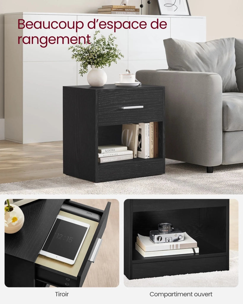 Comodino set da 2 tavolino con cassetto maniglia scomparto aperto tavolino da caffè per camera da letto soggiorno nero 12_0007663