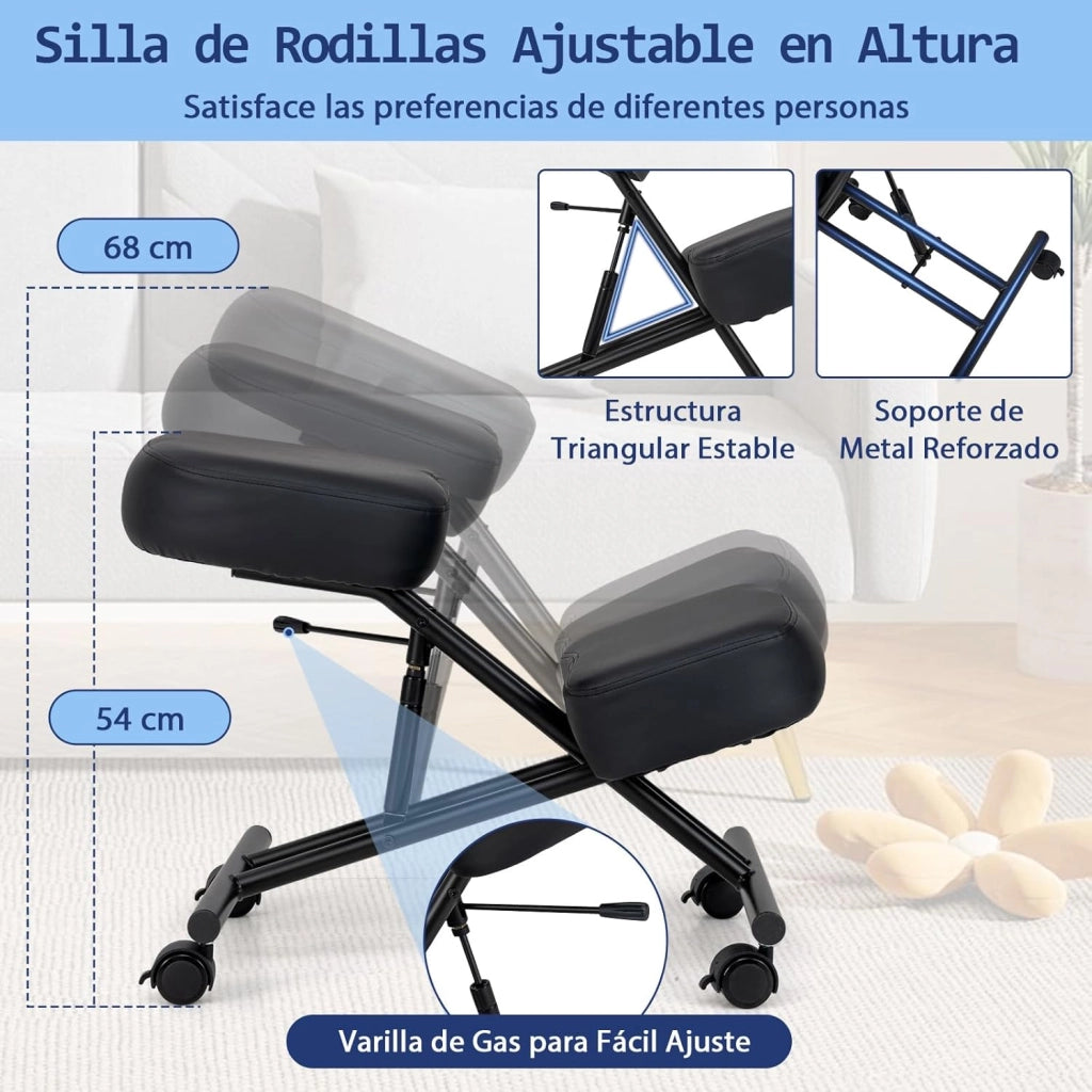 Sedia Ergonomica Inginocchiata con Ruote Bloccabili, Sedia da Ginocchio Regolabile Posturale Struttura in Metallo, Sgabello Ergonomica per Casa e Ufficio, Portata 100 kg (senza Schienale)