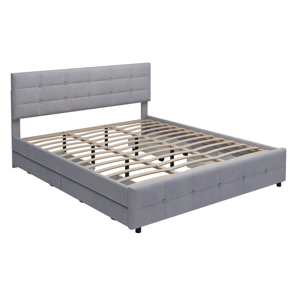 Letto Imbottito Matrimoniale con Cassetti ¨C MINIMAL ¨C Velluto Grigio 180x200