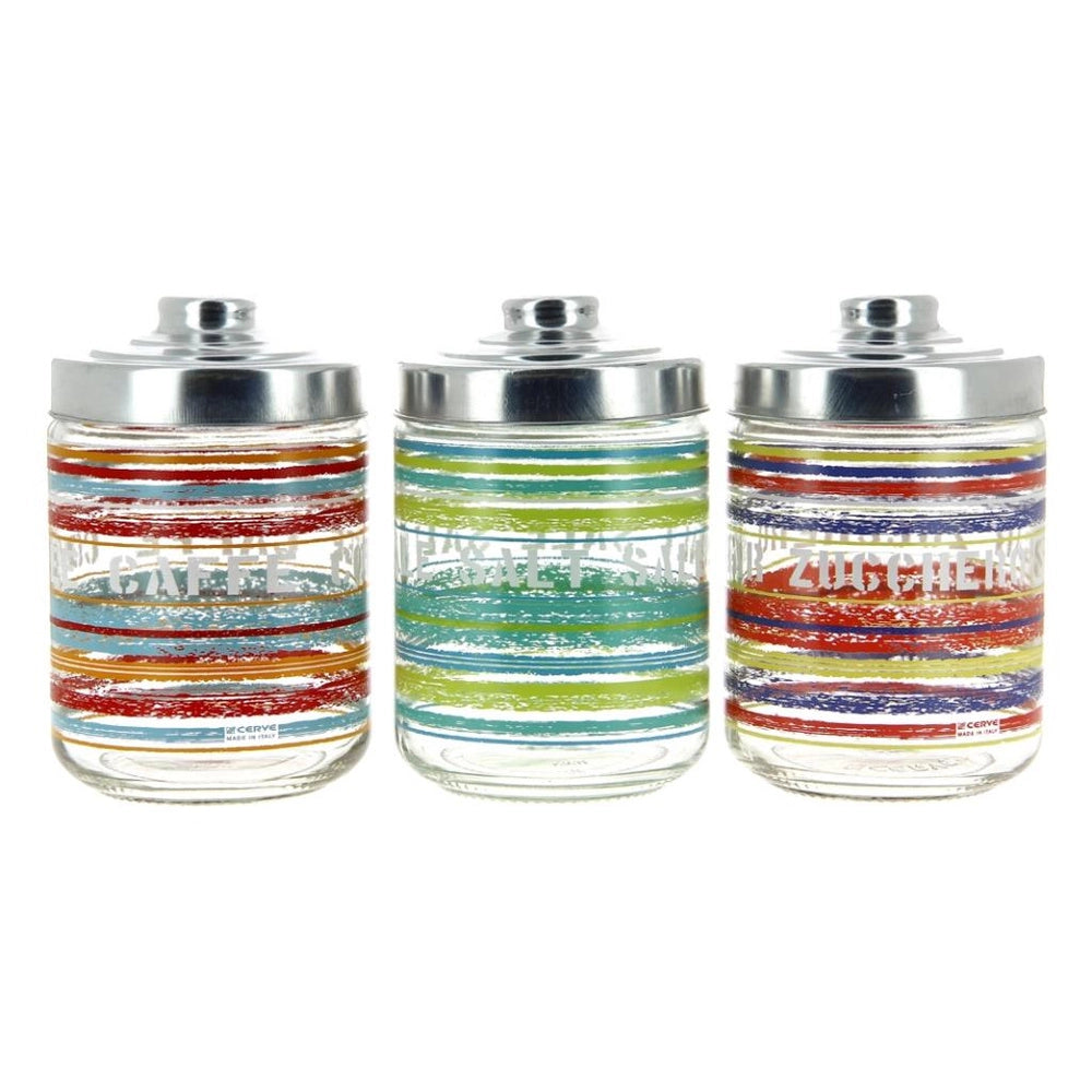 Set 3 Barattoli da Cucina in Vetro Sale Zucchero Caffè Caraibi
