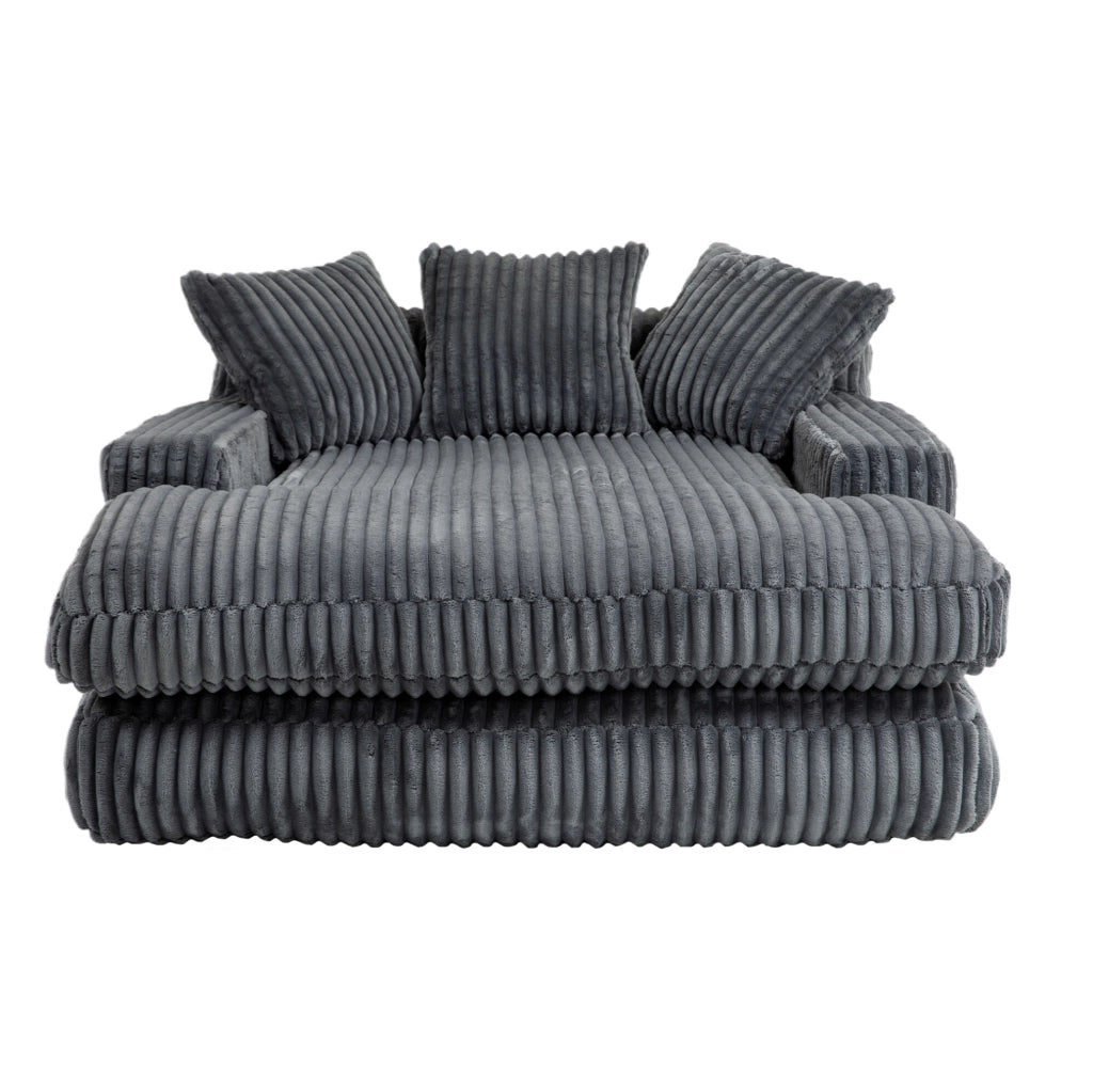 Chaise longue 125x155x63 cm con 3 cuscini; senza montaggio in velluto a coste grigio scuro