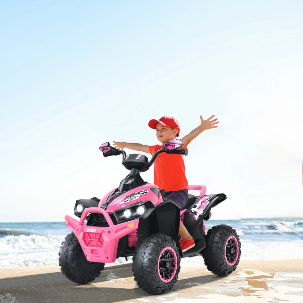 Quad giocattolo 12V alimentato a batteria con luci LED musica e pedale, Quad adatto per bambini 3-8 anni Rosa-Macchinine giocattoli