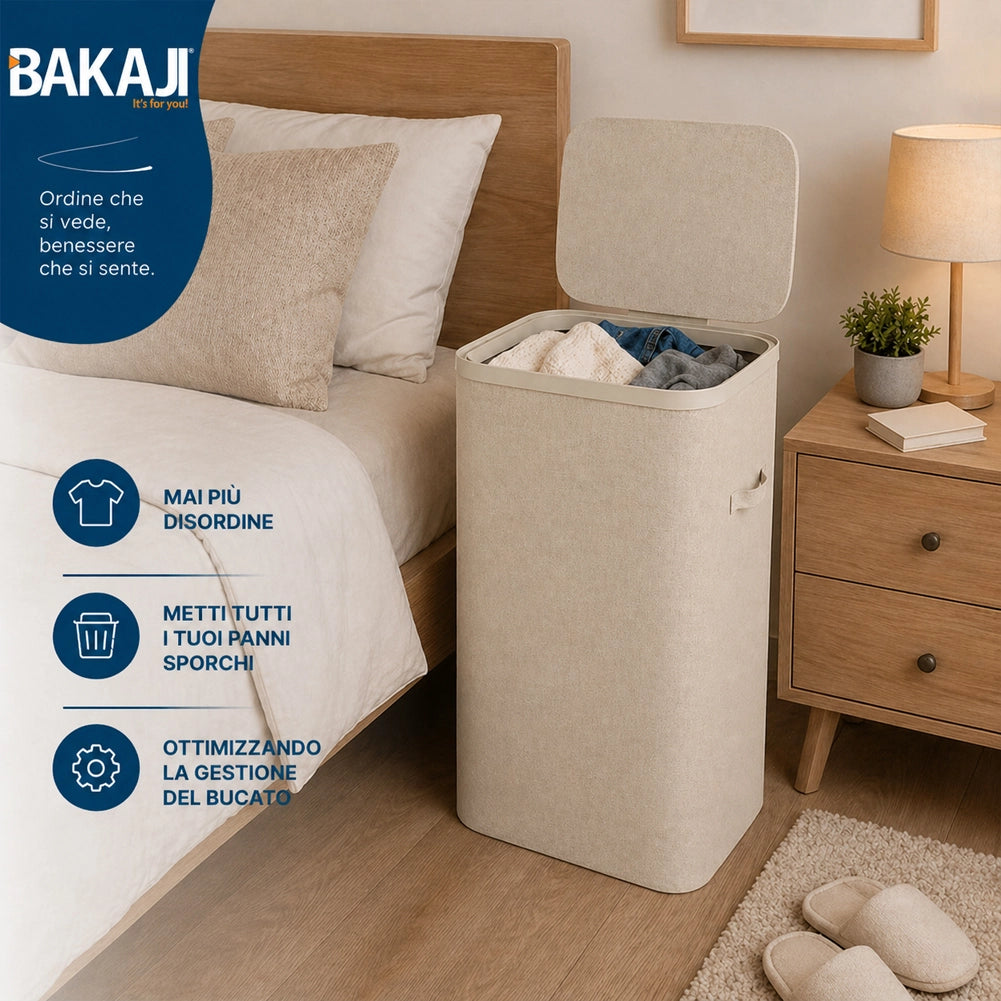 Cesto Biancheria Sporca 42x32x67 cm Sacco Estraibile Portabiancheria 105L Beige
