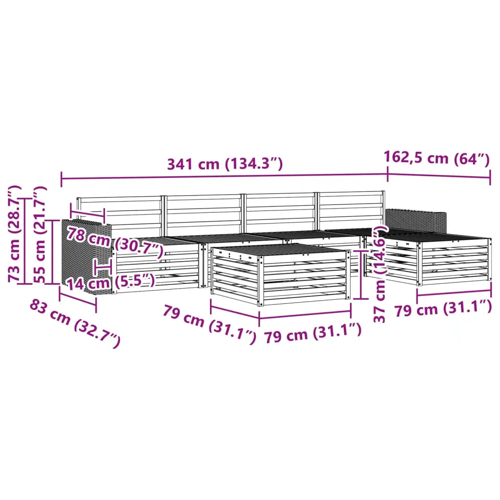 Set di divani da esterno 6 pcs Naturale 79 x 79 x 37 cm