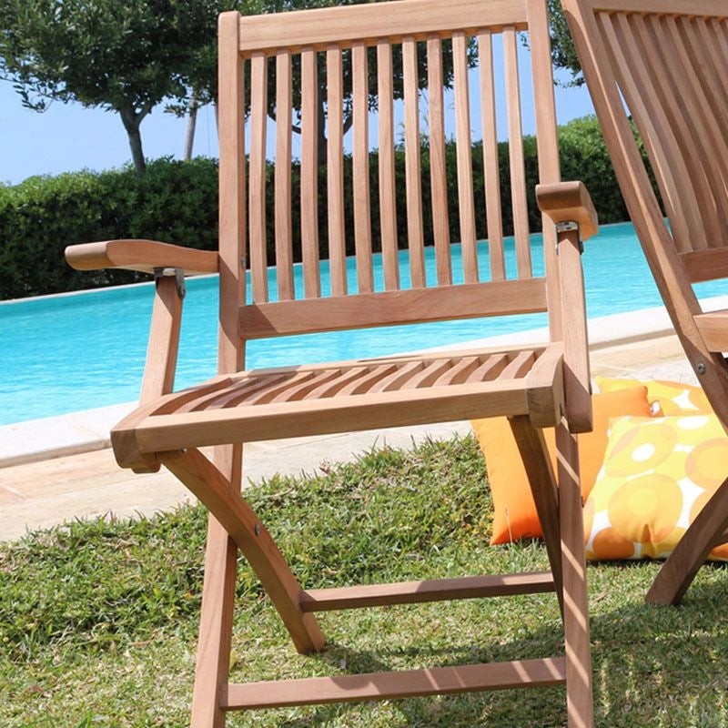 Poltrona Da Giardino In Teak Naomi Con Braccioli, Pieghevole