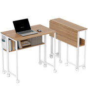 Scrivania Pieghevole con Ruote e Ripiano ¨C zephmum ¨C 80x50x75 cm Bianco e Naturale