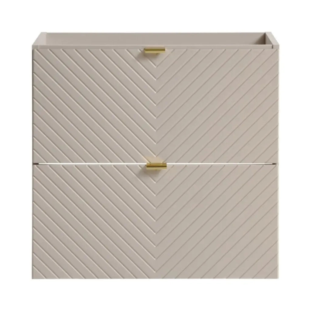 Mobile sottolavabo AOKI – 2 cassetti – Finitura beige cachemire a motivi chevron e maniglie dorate – L60 × P39 × H57 cm – Da appendere