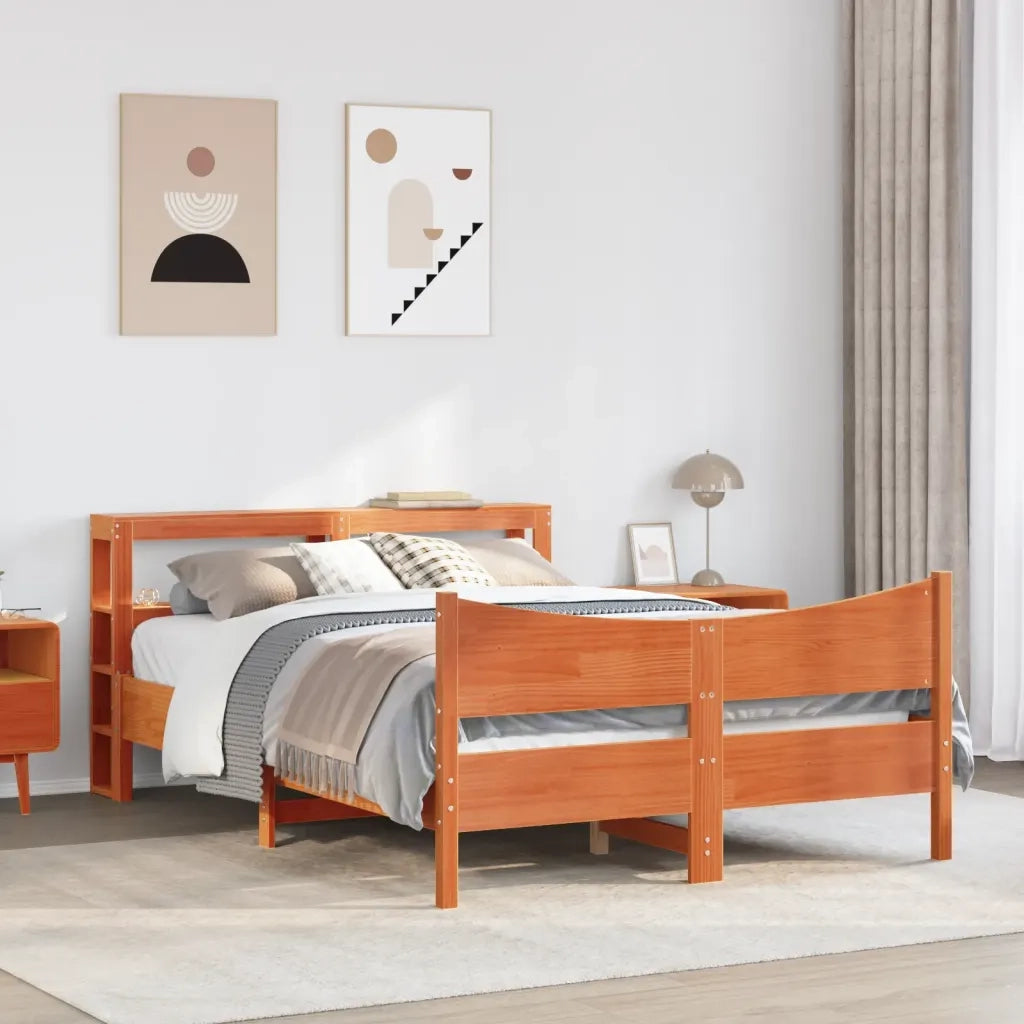 Giroletto con Testiera-Struttura Letto con testiera Marrone Cera 120x200 cm Massello Pino 912077