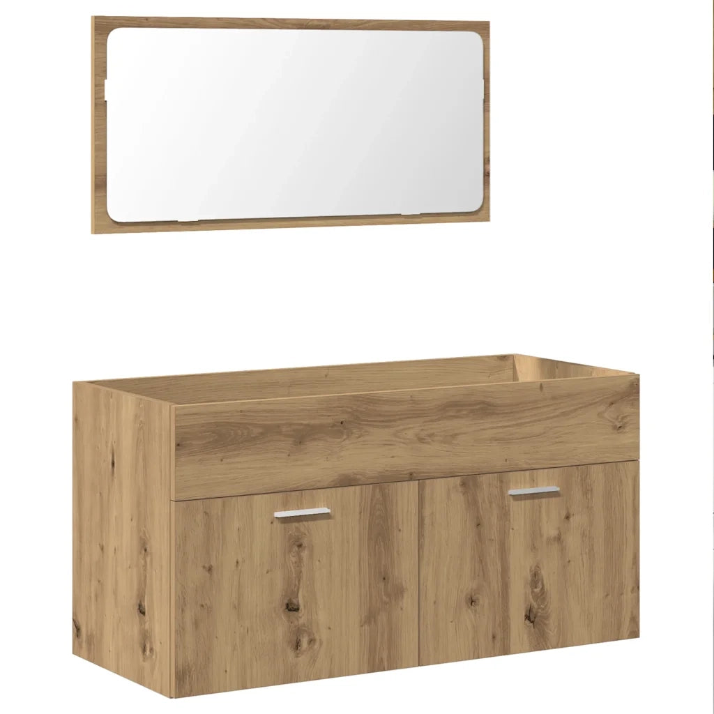 Mobile da Bagno con Specchio Rovere Artigianale Truciolato