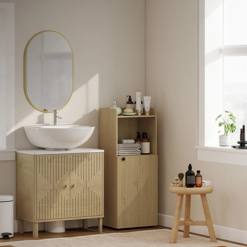 Mobile bagno stretto con anta, ripiano aperto e mensola regolabile, 40x31x104 cm, rovere