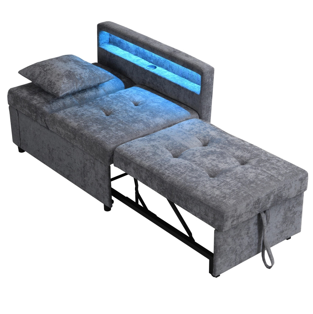 Divano letto 3 in 1 con schienale reclinabile; 177x68x65 cm; in lino grigio chiaro
