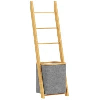 Mobile per Bagno in Bambù con Portasciugamani a 3 Barre e Cesto per Biancheria Sporca Estraibile da 48 L, Grigio