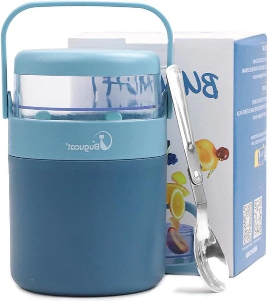 Bicchiere di muesli 570 ml - beaker riutilizzabile portatile con coperchio e cucchiaio - contenitore frutta - contenitore per insalata - blu