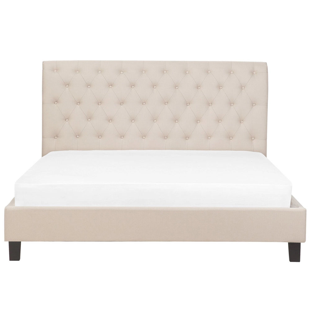 Letto in Tessuto Beige Rete a Doghe in Stile Chesterfield 180 x 200 cm Lino stile Vintage Glam