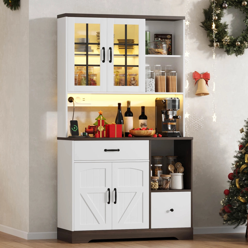 Credenza da cucina 105x40x185 cm con LED; prese USB e stile rustico