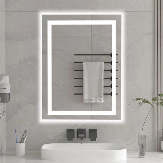Specchio da bagno LED a LED 60x45 cm con interruttore a tocco e anticondensazione