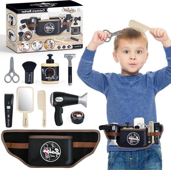 Set per bambini - Negozio di barbiere - Giocattoli per la barba con secchio a batterie - Accessori per lo stile - Borsa per il barbiere - Spazzola - Set di ruolo per bambini da 3 anni in poi