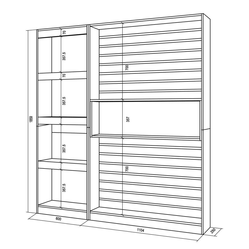 Libreria scaffale, 170x25x186cm, Soggiorno - Ufficio, Per libri, colore Rovere e nero RF2340