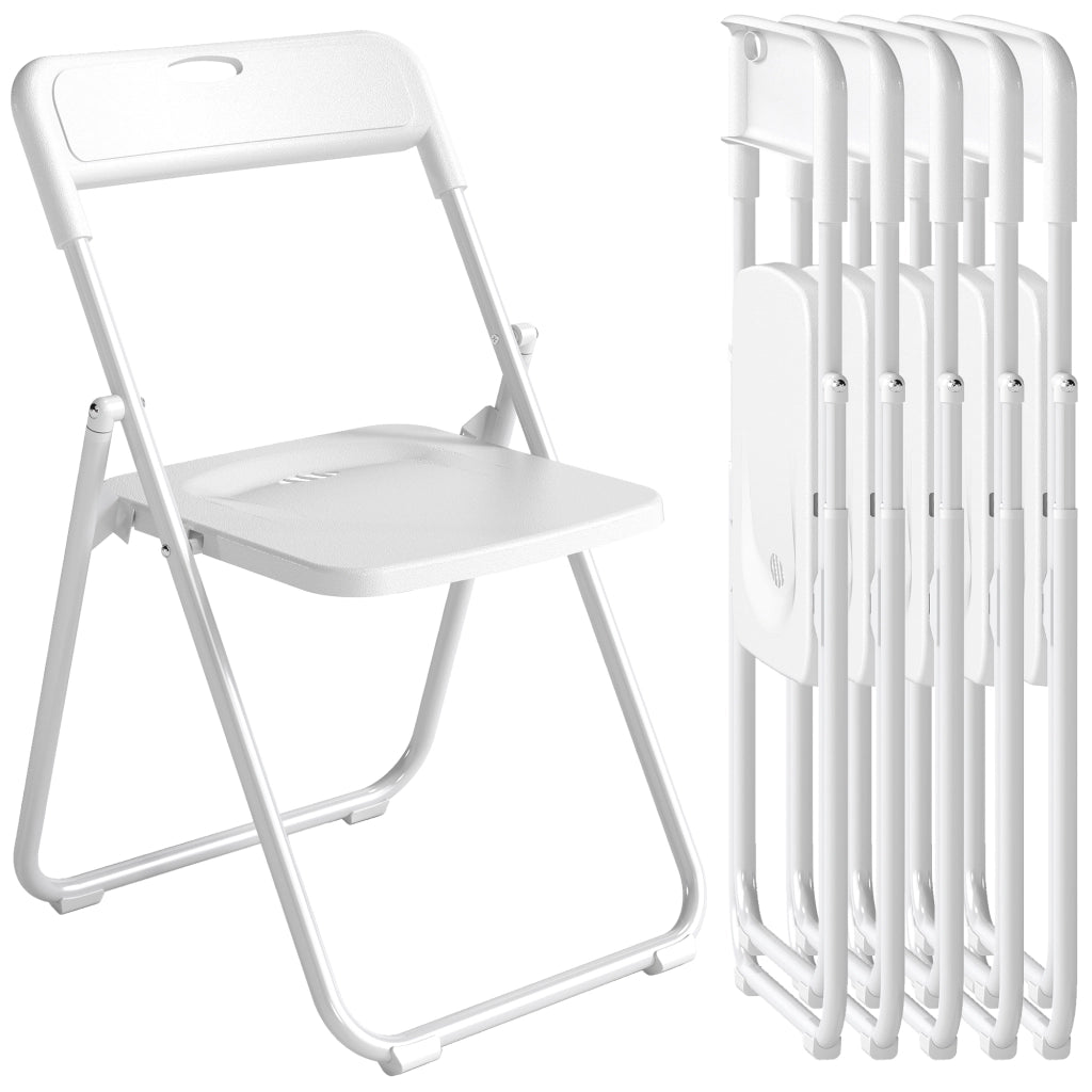Set 6 Sedie Pieghevoli ¨C Xylo ¨C Plastica Bianca Schienale Curvo Struttura Acciaio 48,5x47x75cm