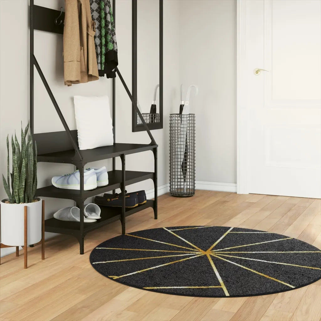 Tappeto Lavabile Nero e Oro Ã˜ 120 cm Antiscivolo
