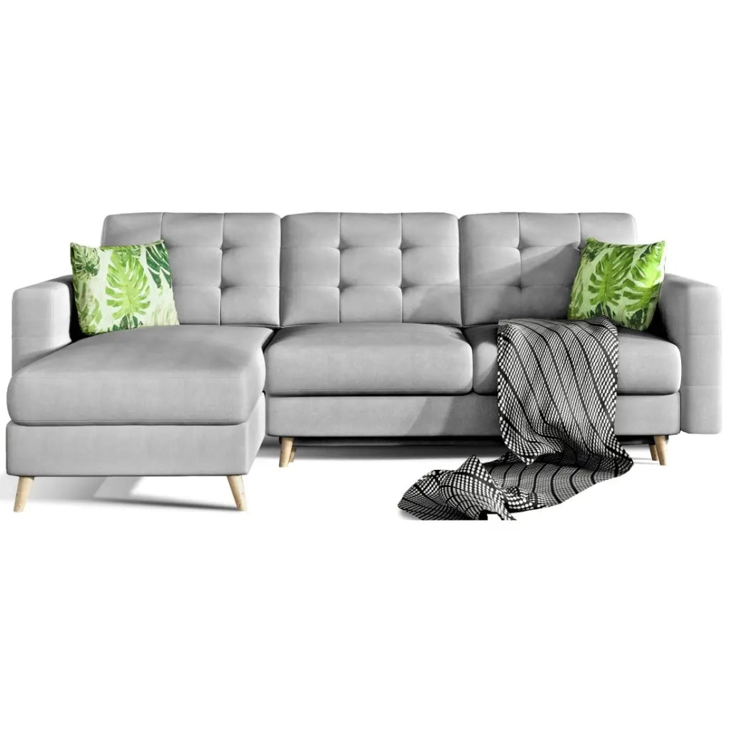 Divano angolare convertibile HASGARD 3 posti grigio 248x162 cm - con vano contenitore e piedi in legno