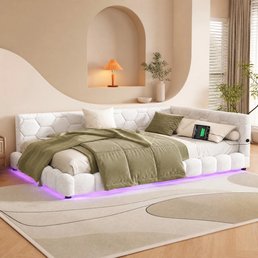 LETTO Giorno 140x200 cm con illuminazione LED, USB e Type-C, Bianco
